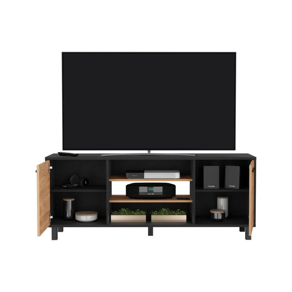 Rack de TV Kaia Wengue 149x58cm Para TV Hasta 65 Pulgadas con Dos Cajones y con Patas - Muebles de TV | Bylmo