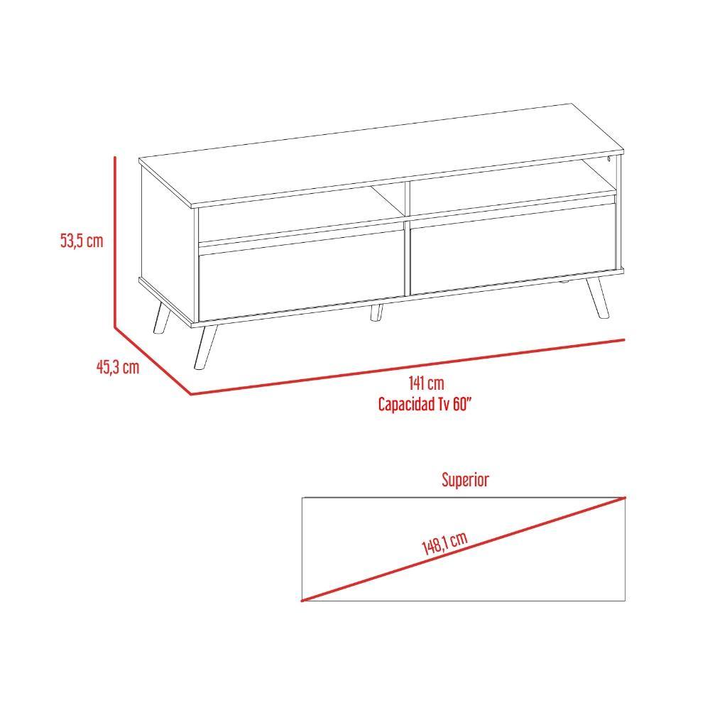 Rack de TV Benett Duna y Blanco 141x53.5cm para TV Hasta 60 Pulgadas y con Dos Compartimientos - Muebles para TV | Bylmo