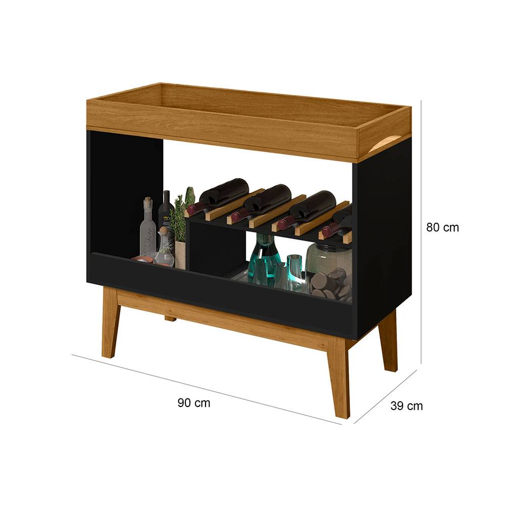 Arrimo Bora Negro 90x80cm con Dos Compartimientos y con Patas - Bifes | Bylmo