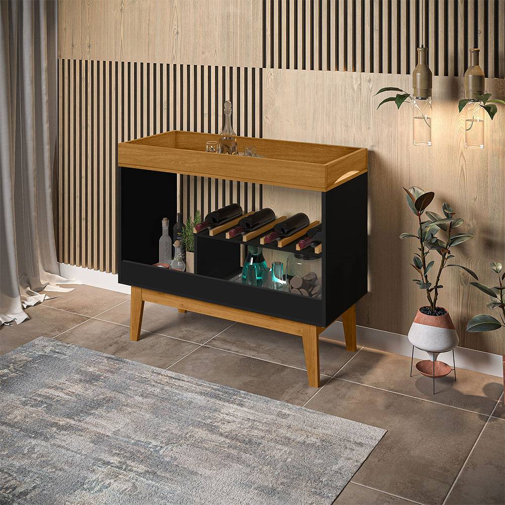 Arrimo Bora Negro 90x80cm con Dos Compartimientos y con Patas - Bifes | Bylmo