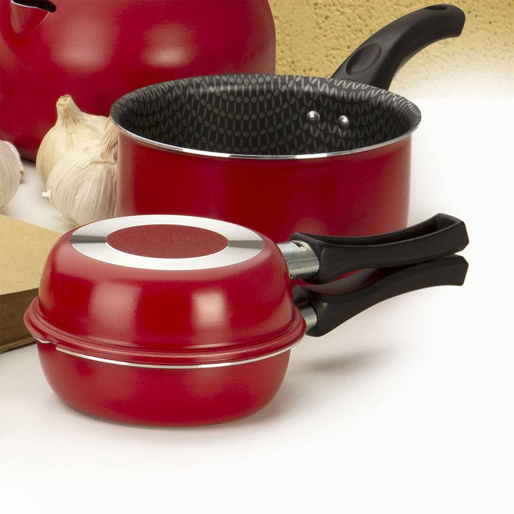 Sarten Doble Aluminio 18 cm Antiadherente Rojo - Ollas y Sartenes | Bylmo