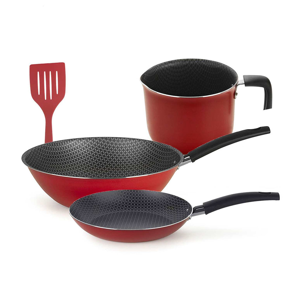 Set Hervidor Aluminio 20 cm con Set de Sarténes wok Basic 45 cm y Aspiración 39 cm Rojo - Ollas y Sartenes | Bylmo
