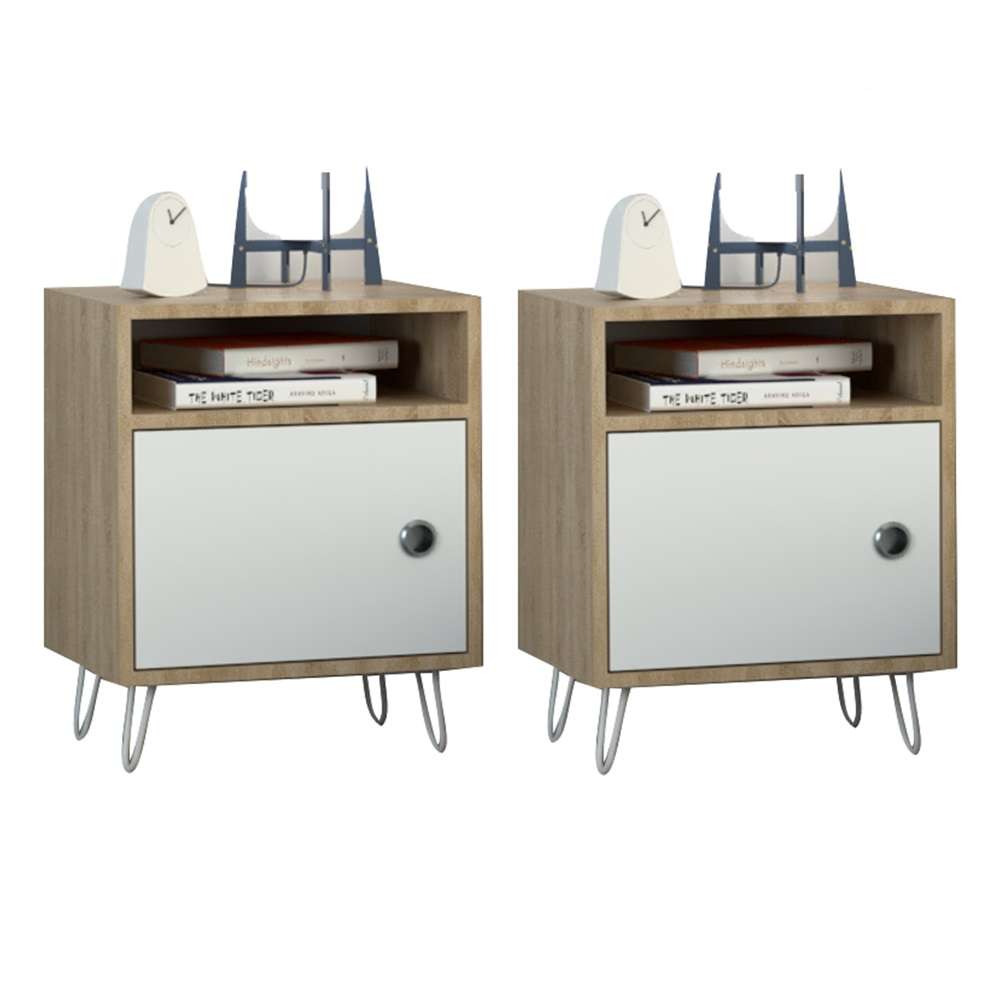 Mesa de Noche x 2 Paris Pro Vienes y Blanco 50 cm Con Una Puerta - Mesas de Noche | Bylmo