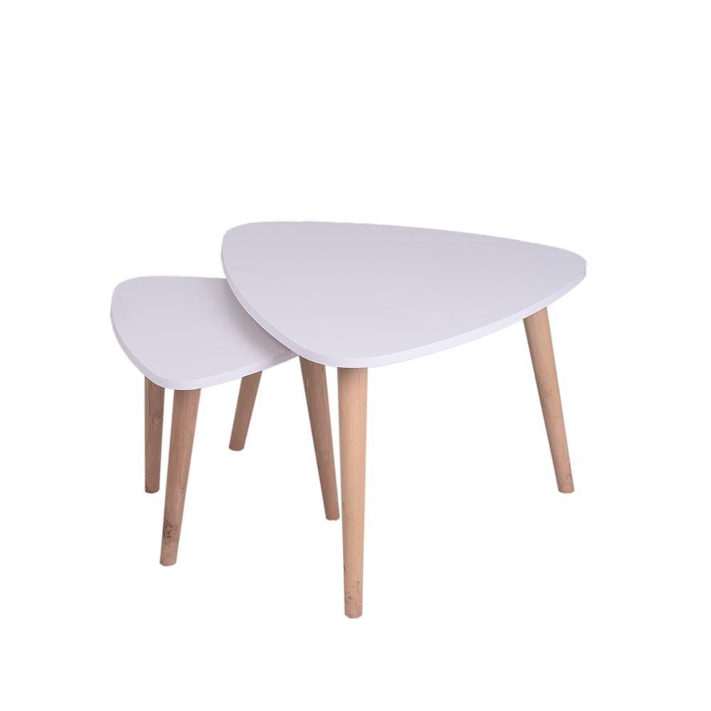 Set X2 Mesas de Centro Blanco 60x40cm Triangular con Patas - Mesas | Bylmo