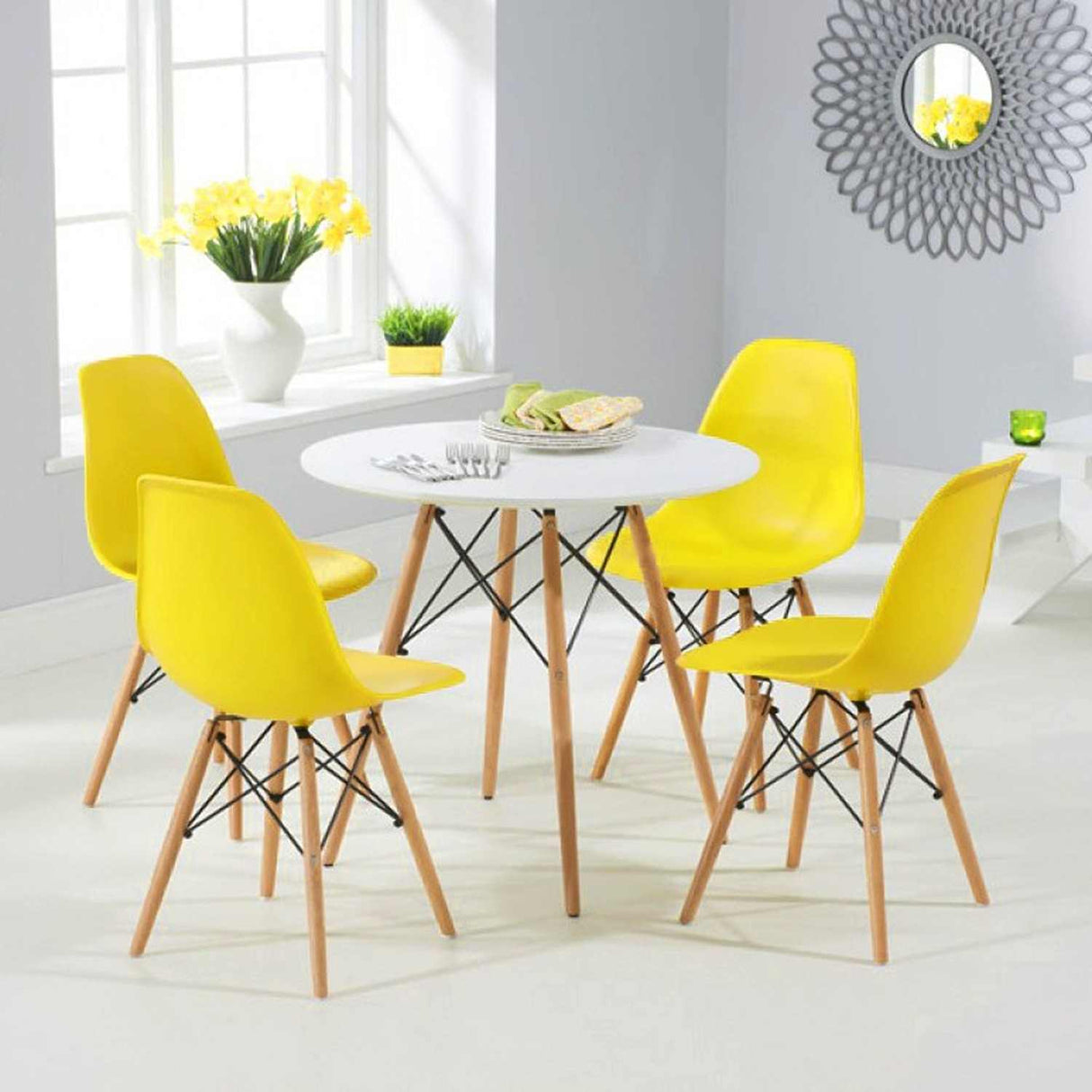 Set x 4 Sillas DKR Amarillo 47x81cm Asiento Cuadrado con Espaldar - Sillas y Butacos | Bylmo
