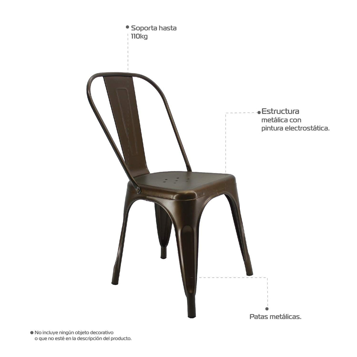 Silla 5 Nueve Bronce 36x86cm Asiento Cuadrado con Espaldar - Sillas y Butacos | Bylmo