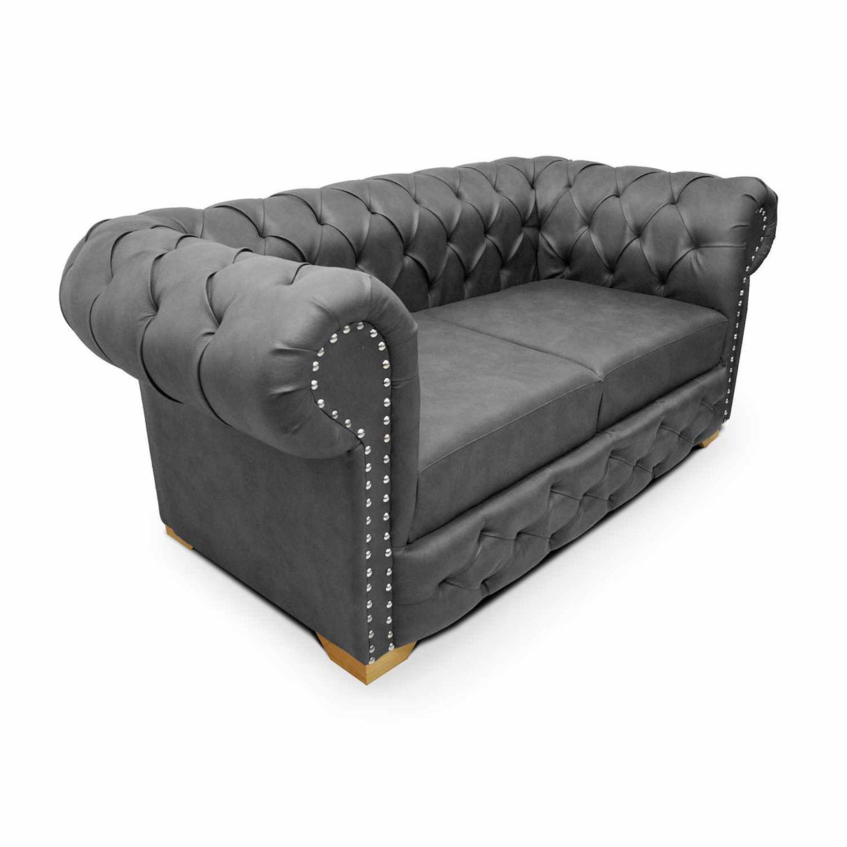 Sofá Chesterfield Cuero Gris 210x78cm De 3 Puestos con Apoya Brazos - Sofas y Poltronas | Bylmo