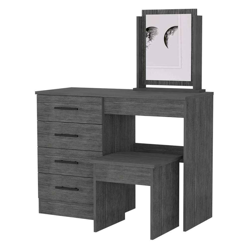 Tocador Kaia Roble Gris 100x126.7cm con Cuatro Cajones y con Espejo - Cajoneras | Bylmo