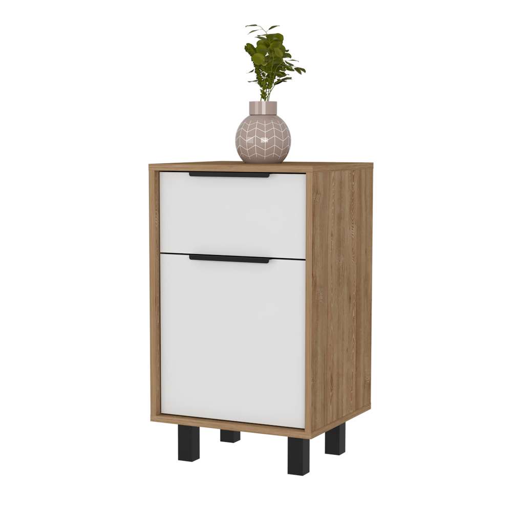 Mesa de Noche Kaia Z Miel y Blanco 41x70cm con Un Cajón y con Una Puerta - Mesas de Noche | Bylmo