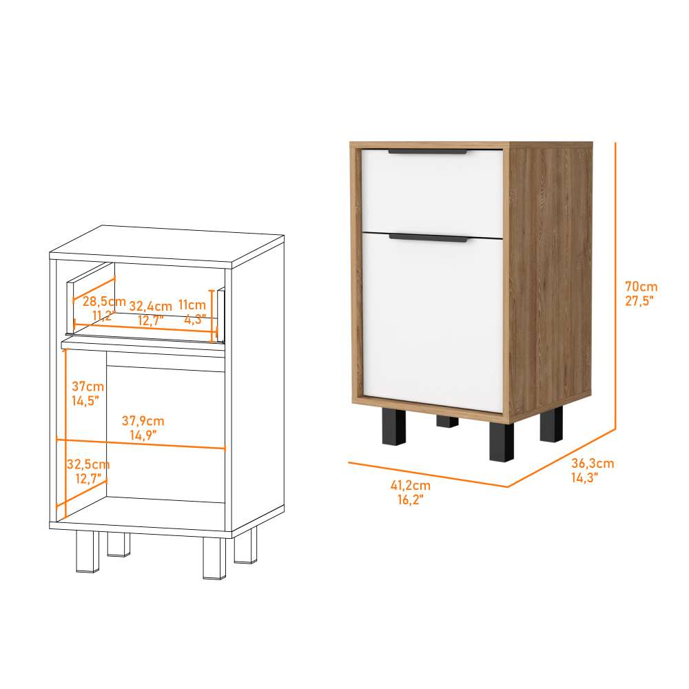 Mesa de Noche Kaia Z Miel y Blanco 41x70cm con Un Cajón y con Una Puerta - Mesas de Noche | Bylmo