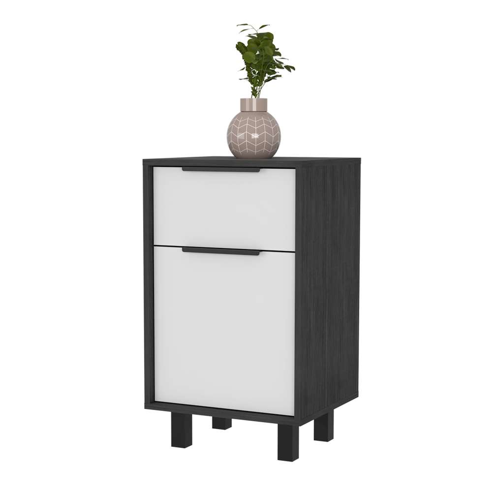 Mesa de Noche Kaia Plus Roble Gris y Blanco 41 cm con Un Cajón y Una Puerta - Mesas de Noche | Bylmo