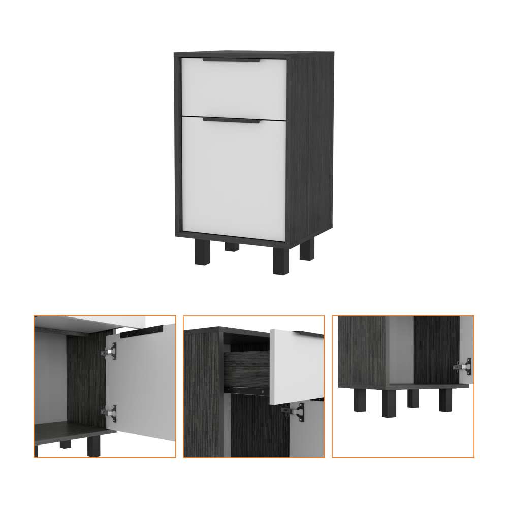 Mesa de Noche Kaia Plus Roble Gris y Blanco 41 cm con Un Cajón y Una Puerta - Mesas de Noche | Bylmo