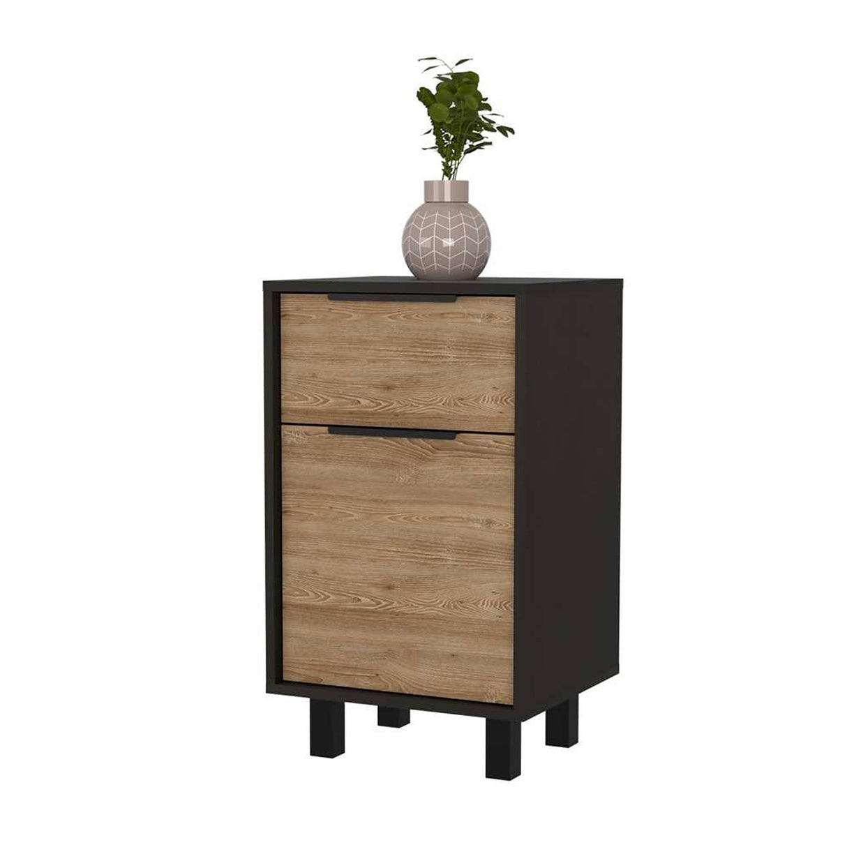 Mesa de Noche Kaia Plus Miel y Wengue 41 cm con Un Cajón y Una Puerta - Mesas de Noche | Bylmo