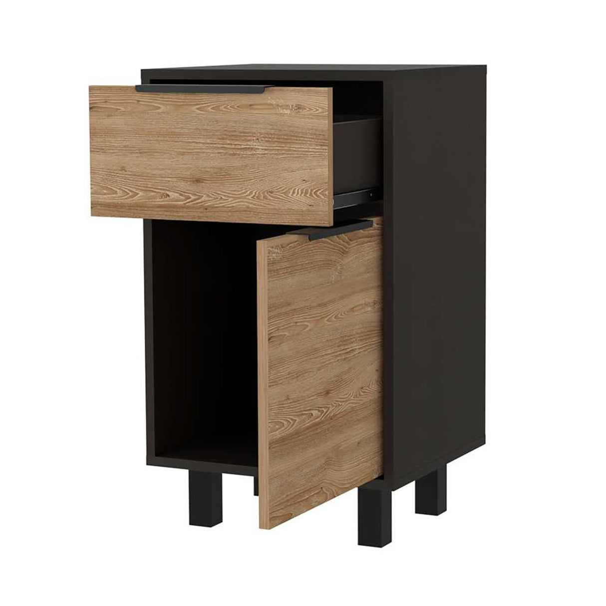 Mesa de Noche Kaia Plus Miel y Wengue 41 cm con Un Cajón y Una Puerta - Mesas de Noche | Bylmo