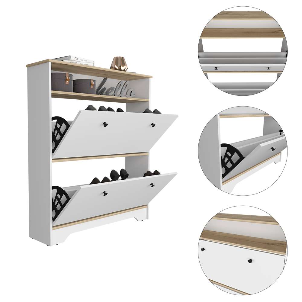 Zapatero Calgary Blanco y Duna 100 cm con Dos puertas y Entrepaño - Closets | Bylmo