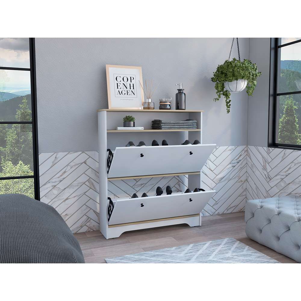 Zapatero Calgary Blanco y Duna 100 cm con Dos puertas y Entrepaño - Closets | Bylmo