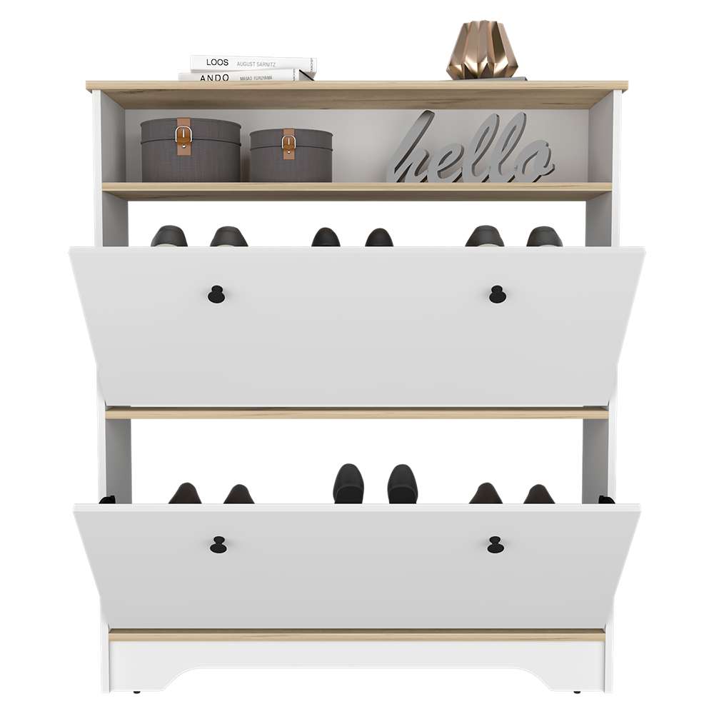 Zapatero Z 100 Blanco 100x100cm Horizontal de Dos Niveles para Seis pares de Zapatos - Zapateros | Bylmo