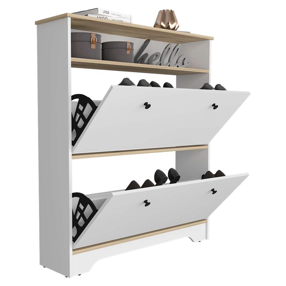 Zapatero Z 100 Blanco 100x100cm Horizontal de Dos Niveles para Seis pares de Zapatos - Zapateros | Bylmo