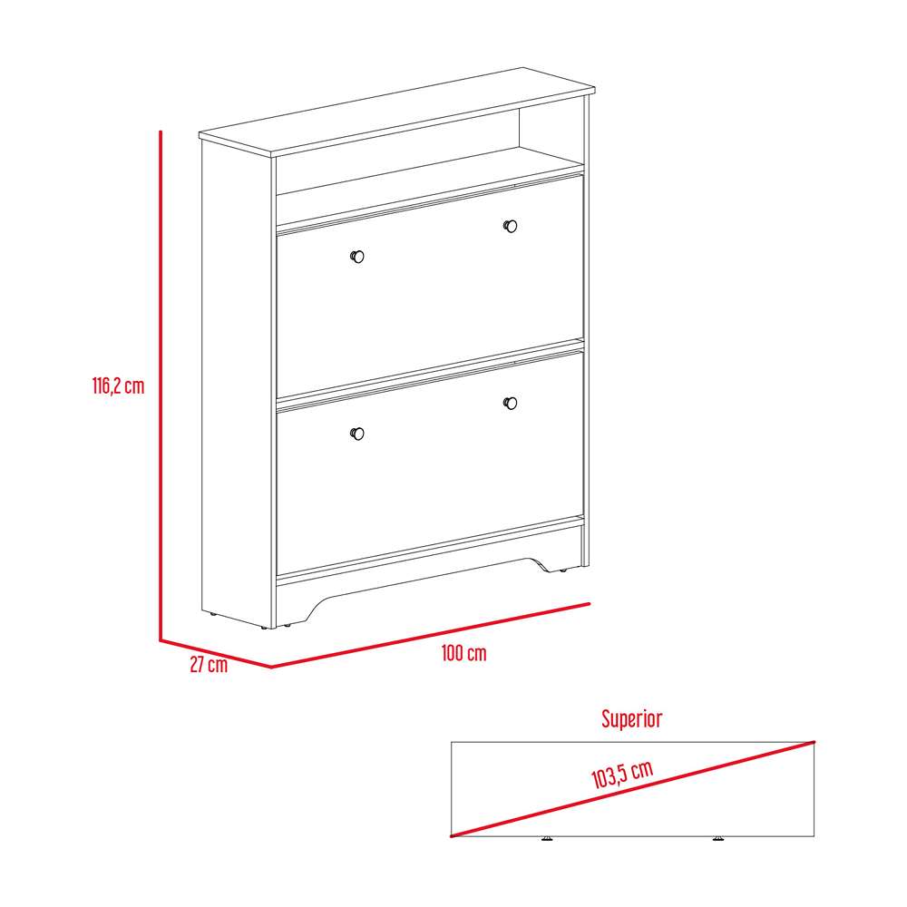 Zapatero Z 100 Blanco 100x100cm Horizontal de Dos Niveles para Seis pares de Zapatos - Zapateros | Bylmo