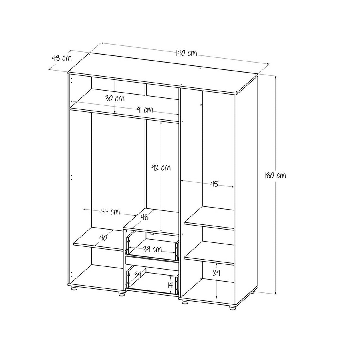 Closet Safa Niebla 140x180cm con 4 Cajones con 3 Entrepaños - Closets | Bylmo