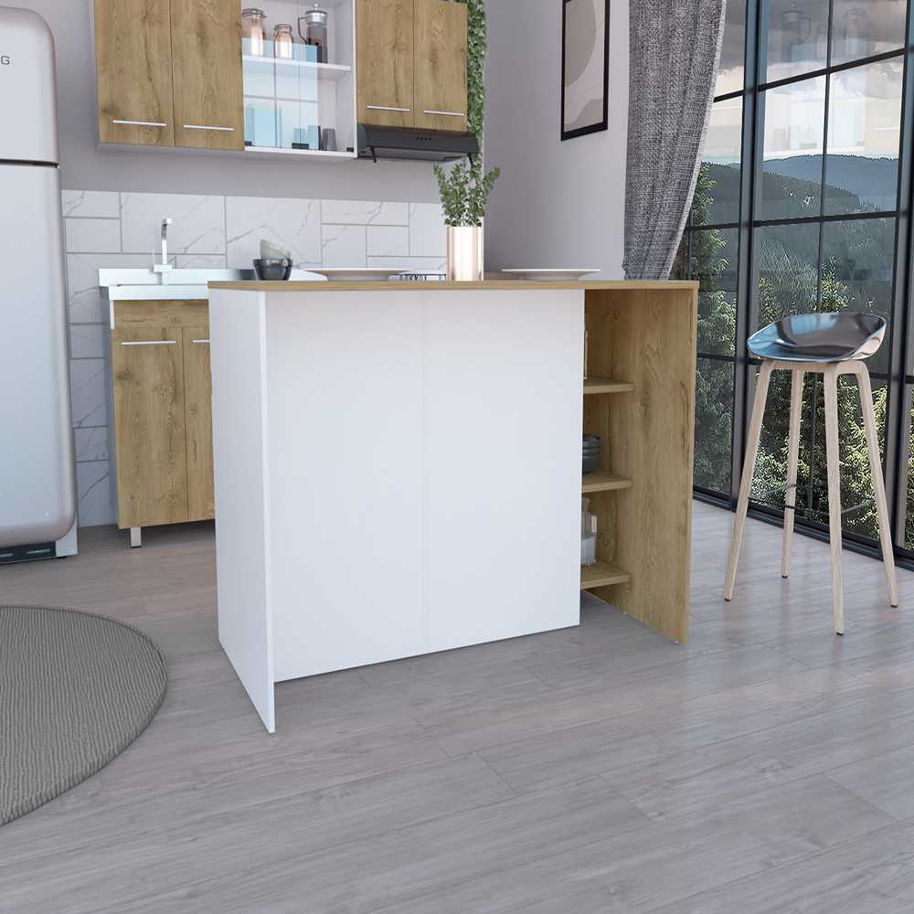 Barra de Cocina Bari Blanco 140x90cm con Cuatro Entrepaños y Ocho Compartimientos - Barras y Muebles Auxiliares | Bylmo