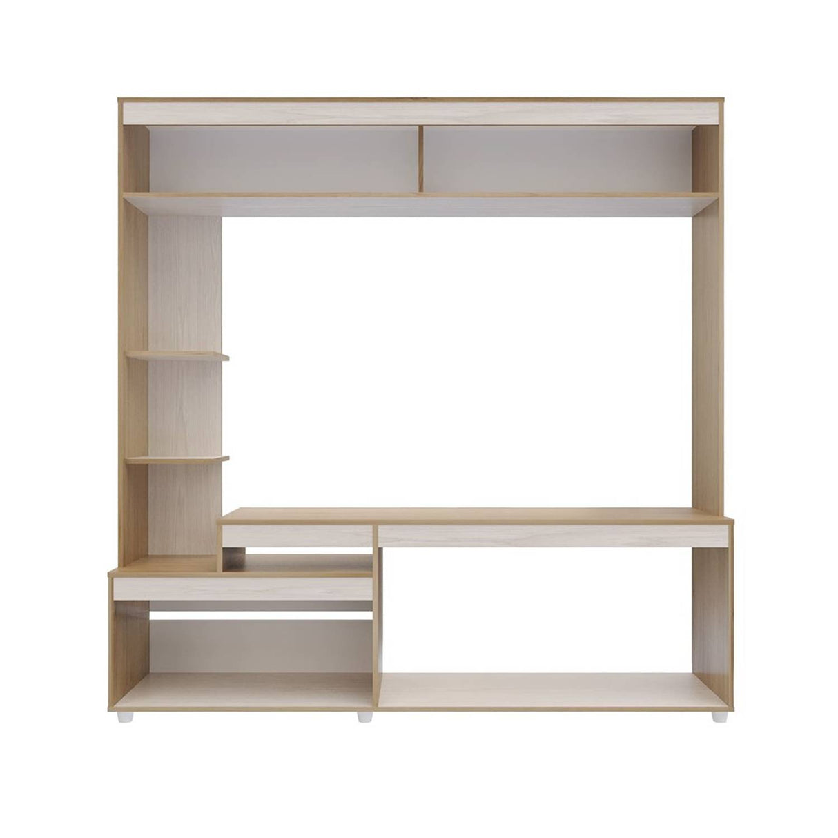 Centro de Entretenimiento Rovere y Niebla 181.5x184.7cm para TV Hasta 65 Pulgadas y con Siete Compartimientos - Muebles para TV | Bylmo