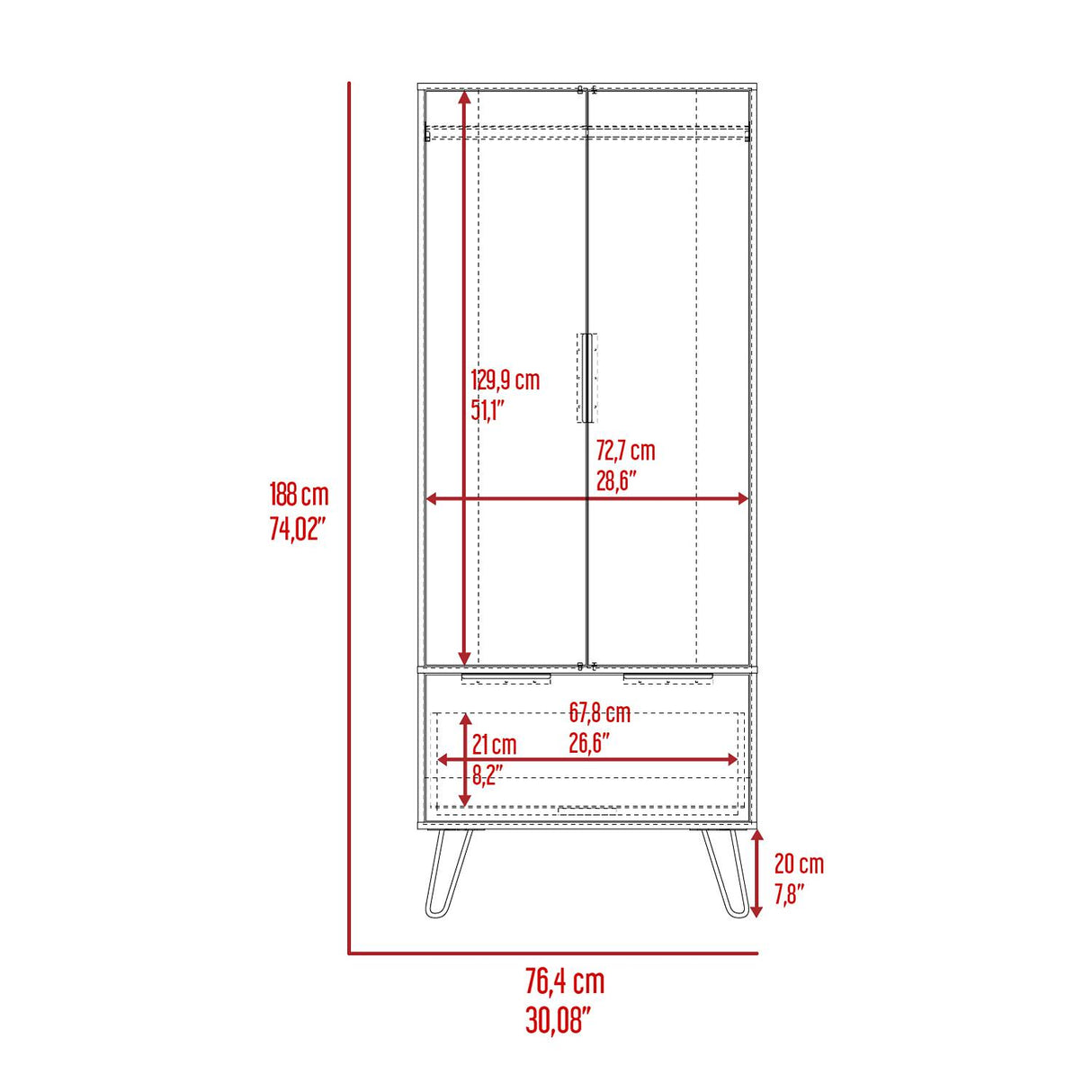 Closet Augusta Duna 76.4x188cm con 1 Cajones sin Entrepaños - Closets | Bylmo