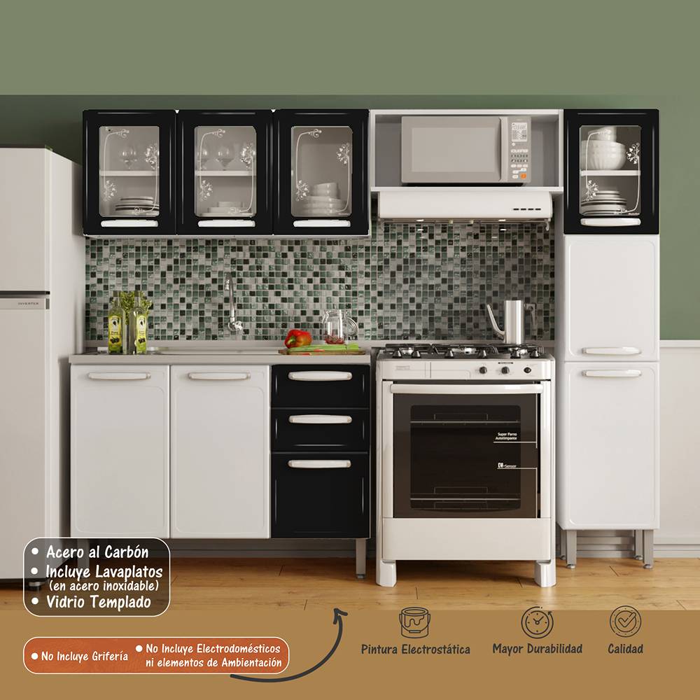 Cocina Evidence Negro 105x52,5cm con Meson de Acero Al Carbon y con Pozuelo para lado Centro - Cocinas | Bylmo
