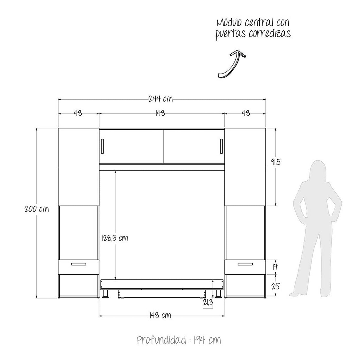 Combo Cama y Mesa de Noche Alcala Wengue 244x200cm para Colchón Doble 140 X 190 Cm - Camas | Bylmo