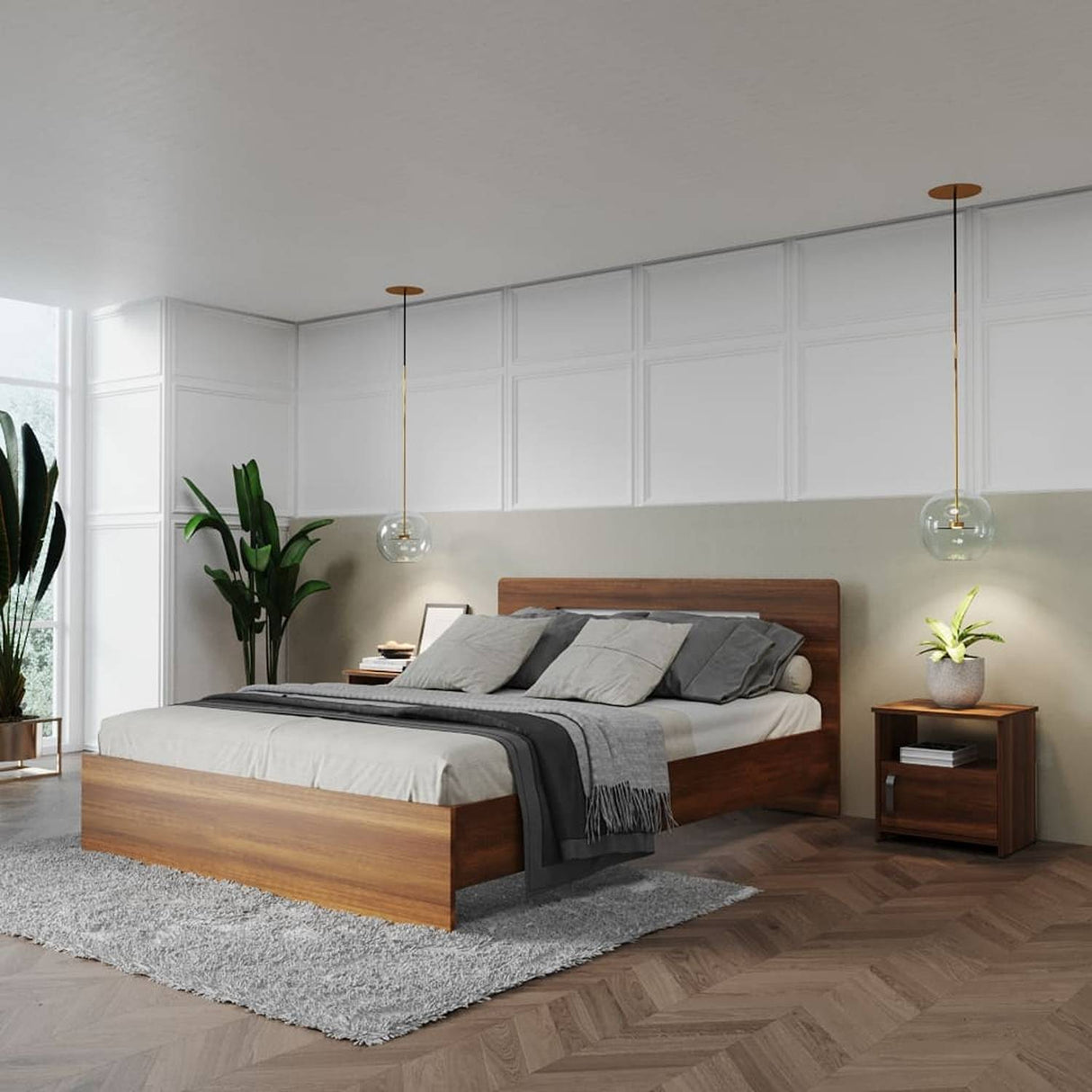 Combo Cama y Mesas de Noche Caramelo 151x82cm para Colchón Doble 140 X 190 Cm con Cabecero - Camas | Bylmo