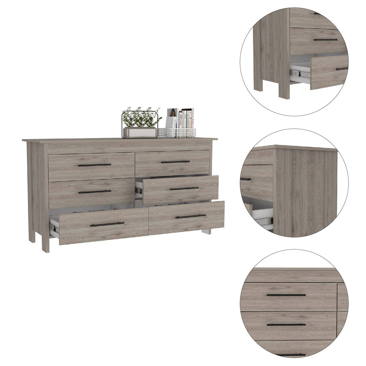 Cómoda HMS Ceniza 149.5x80.6cm De Tres Hileras con Tres Cajones - Cajoneras y Comodas | Bylmo