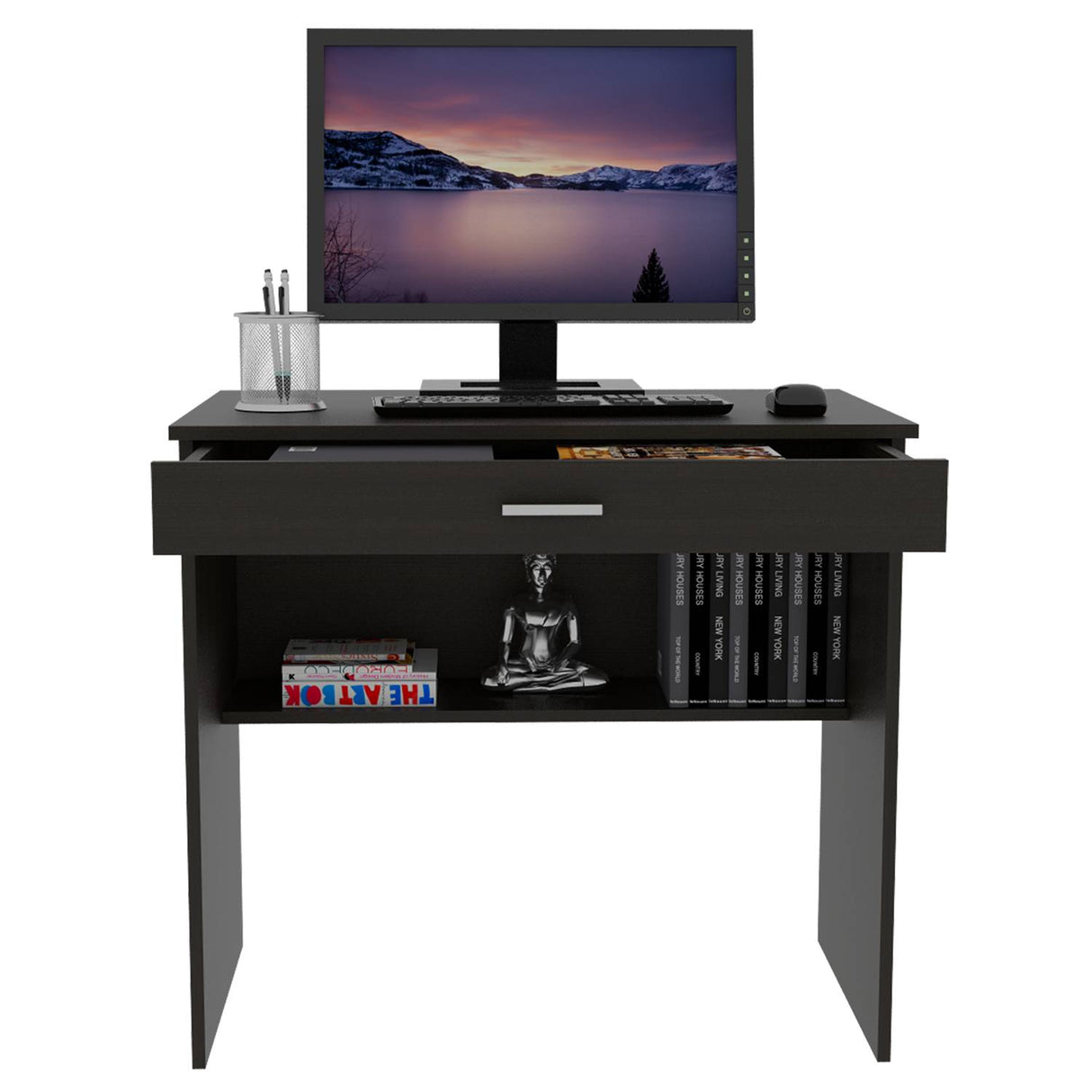 Escritorio 80C Wengue 80x73.6cm Con Un Cajón y con Organizador de Libros - Escritorios | Bylmo