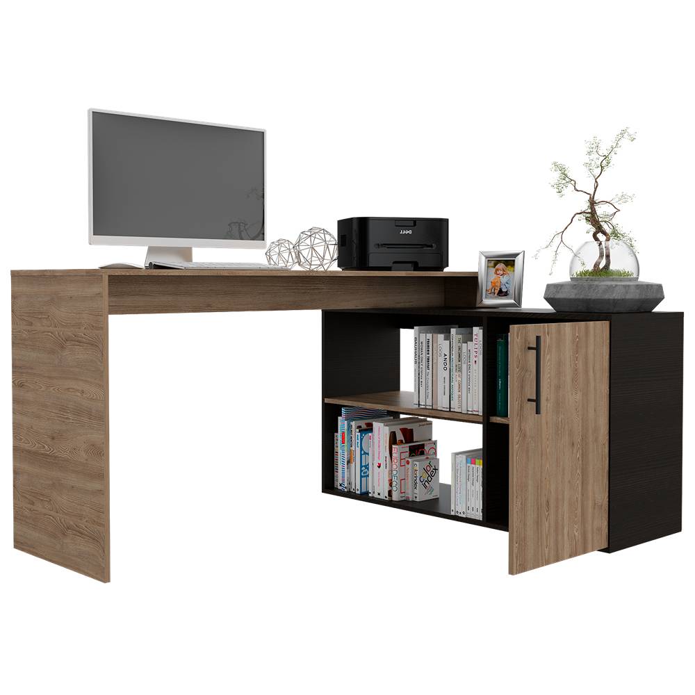 Escritorio en L Bilbao Miel 151.5x116.5cm sin Cajones y con Organizador de Libros - Escritorios y Archivadores | Bylmo