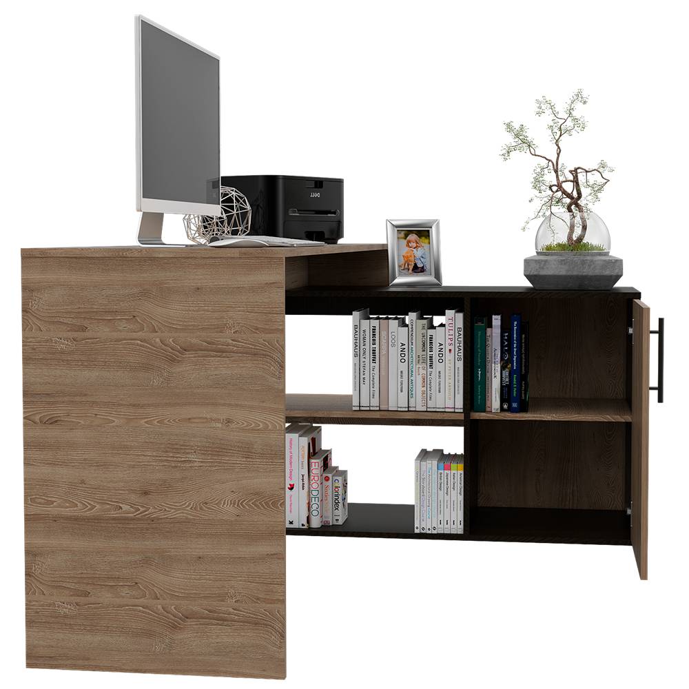 Escritorio en L Bilbao Miel 151.5x116.5cm sin Cajones y con Organizador de Libros - Escritorios y Archivadores | Bylmo