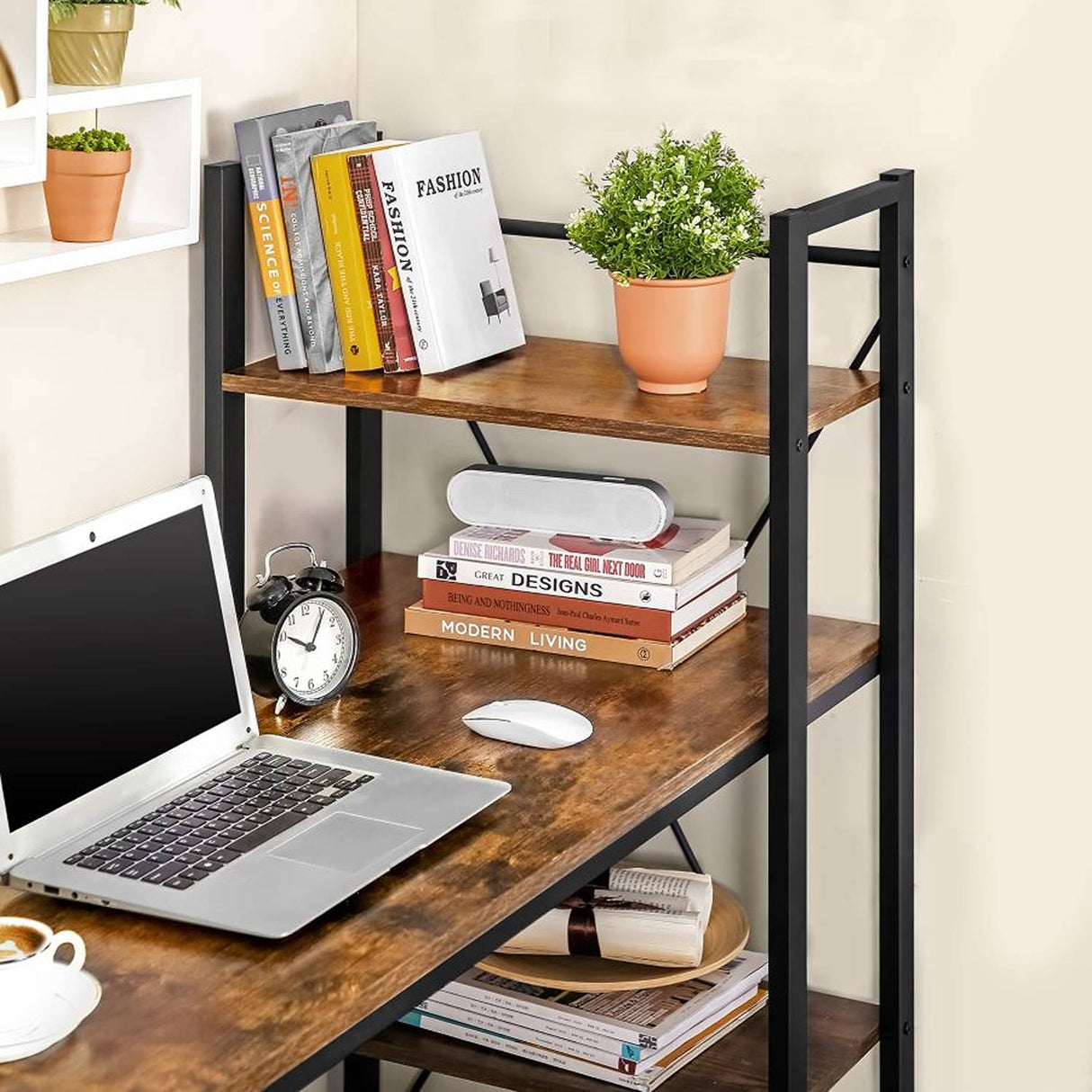 Escritorio Cafe y Rustico 130x60cm sin Cajones y con Organizador de Libros - Escritorios | Bylmo