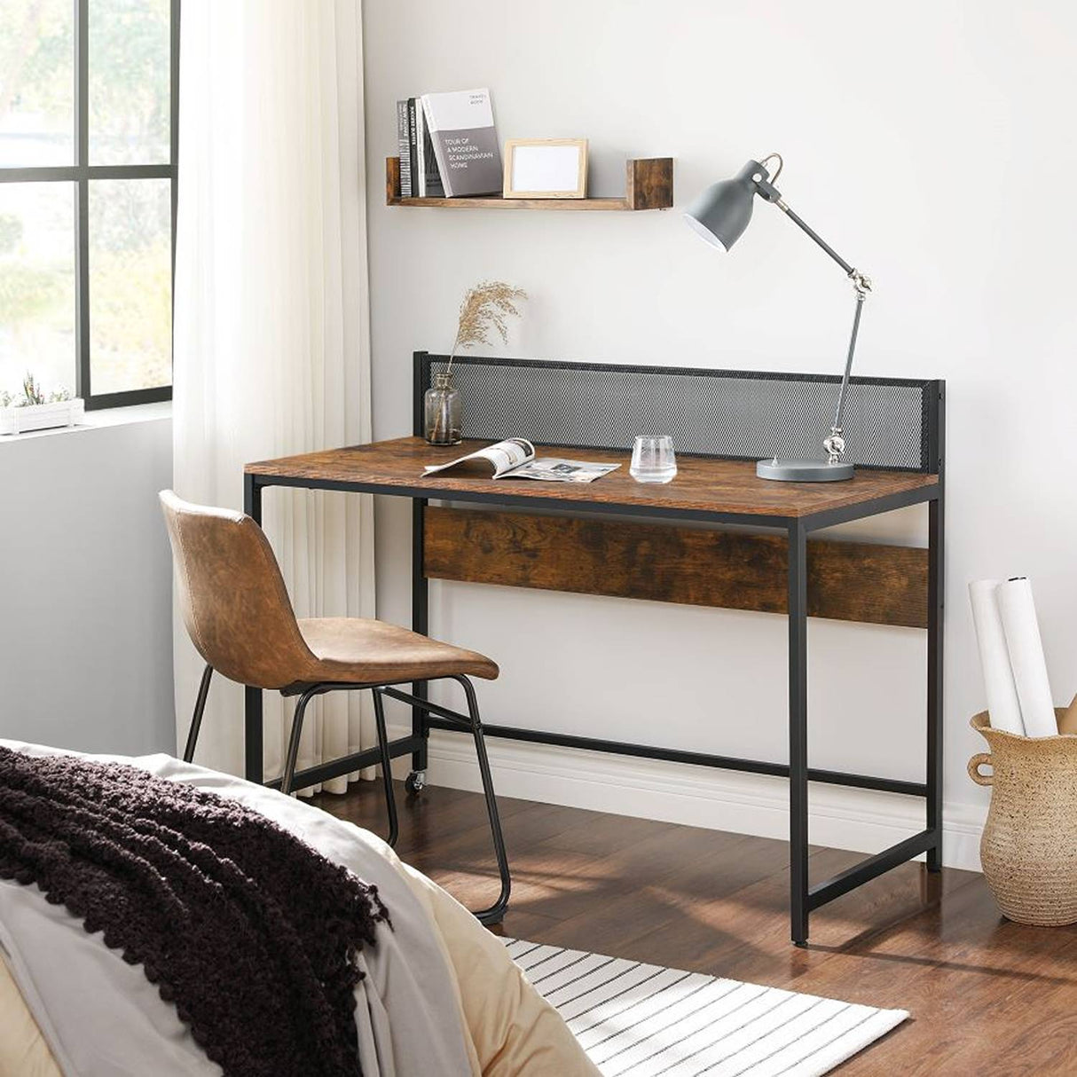 Escritorio Dinor Café Rústico y Negro 120 cm Minimalista - Escritorios | Bylmo