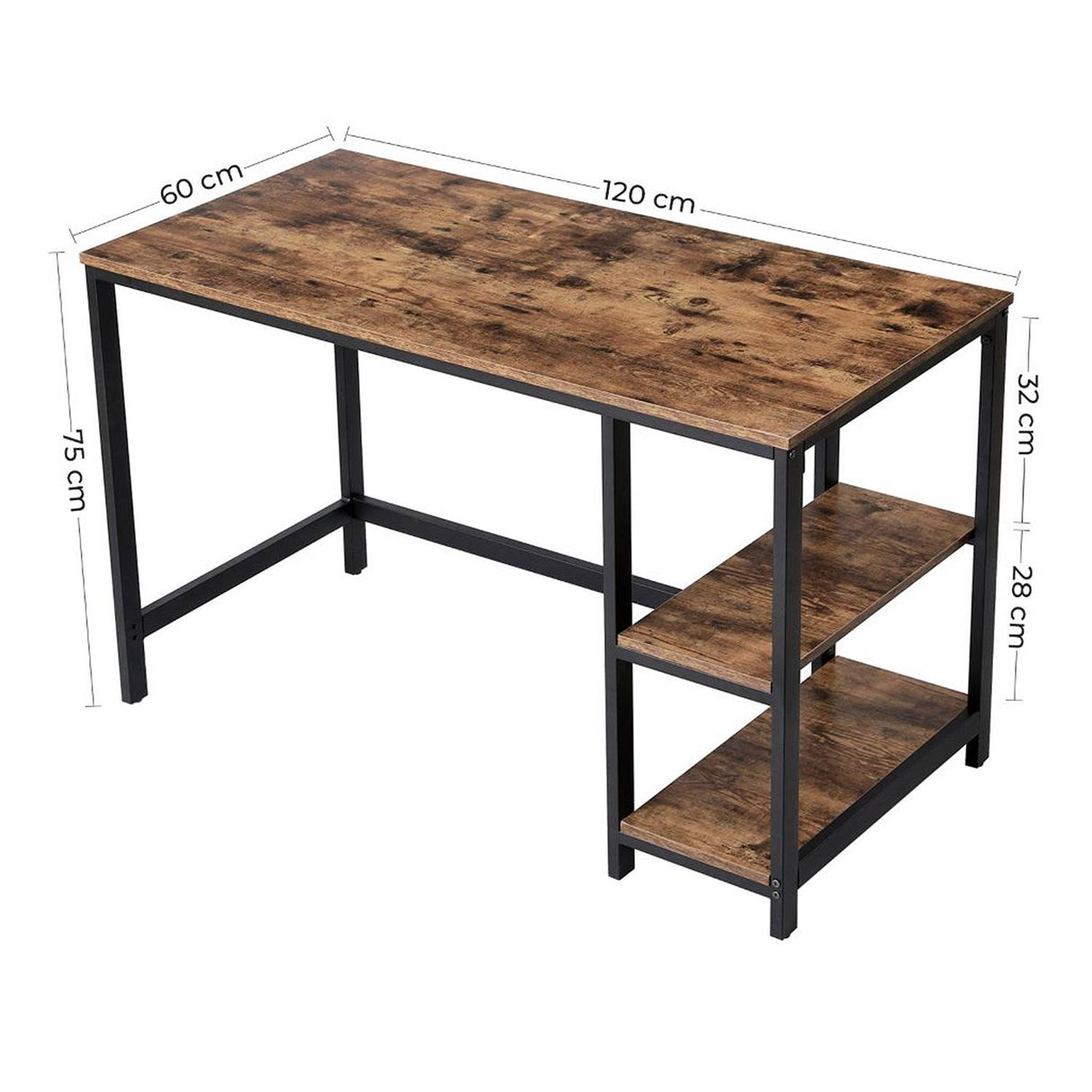 Escritorio Cafe y Rustico 120x60cm sin Cajones y con Organizador de Libros - Escritorios | Bylmo