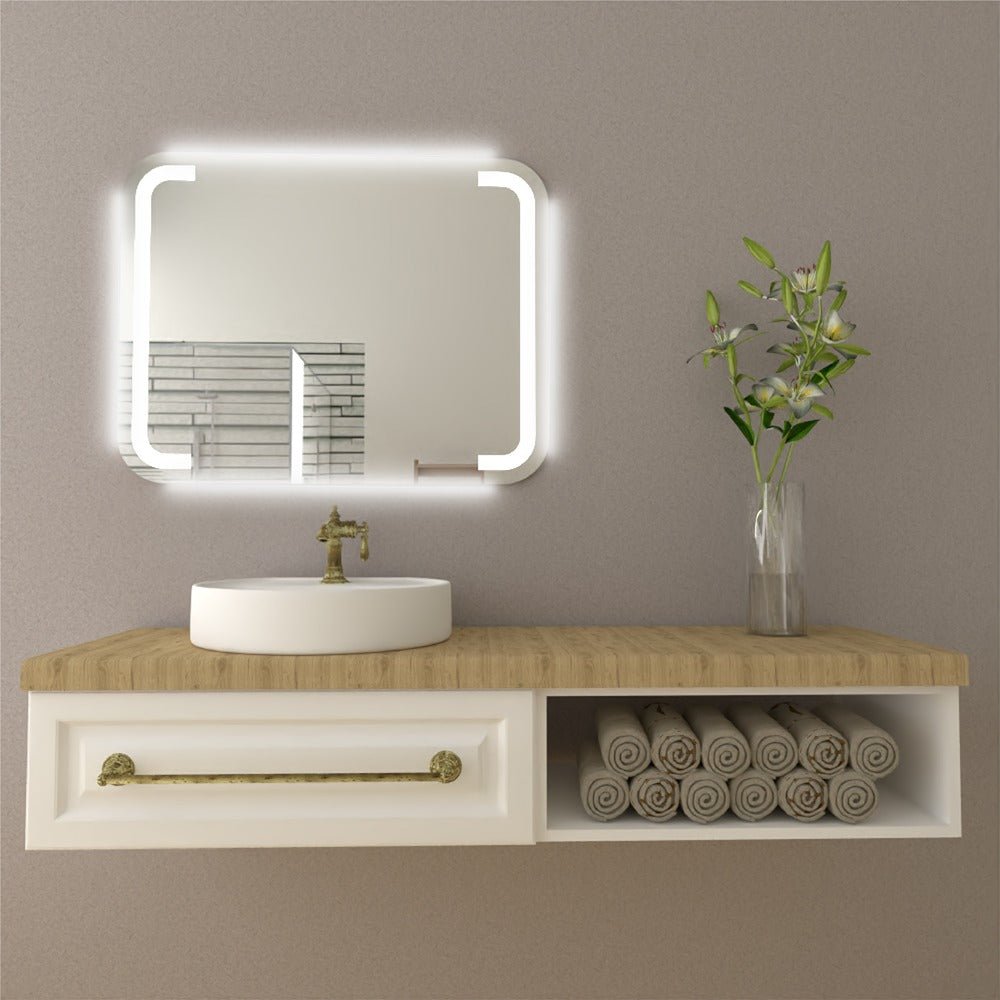 Espejo de Baño Led Brown Plateado 90x70cm Rectangular con Sandblasting - Espejos de Baño | Bylmo