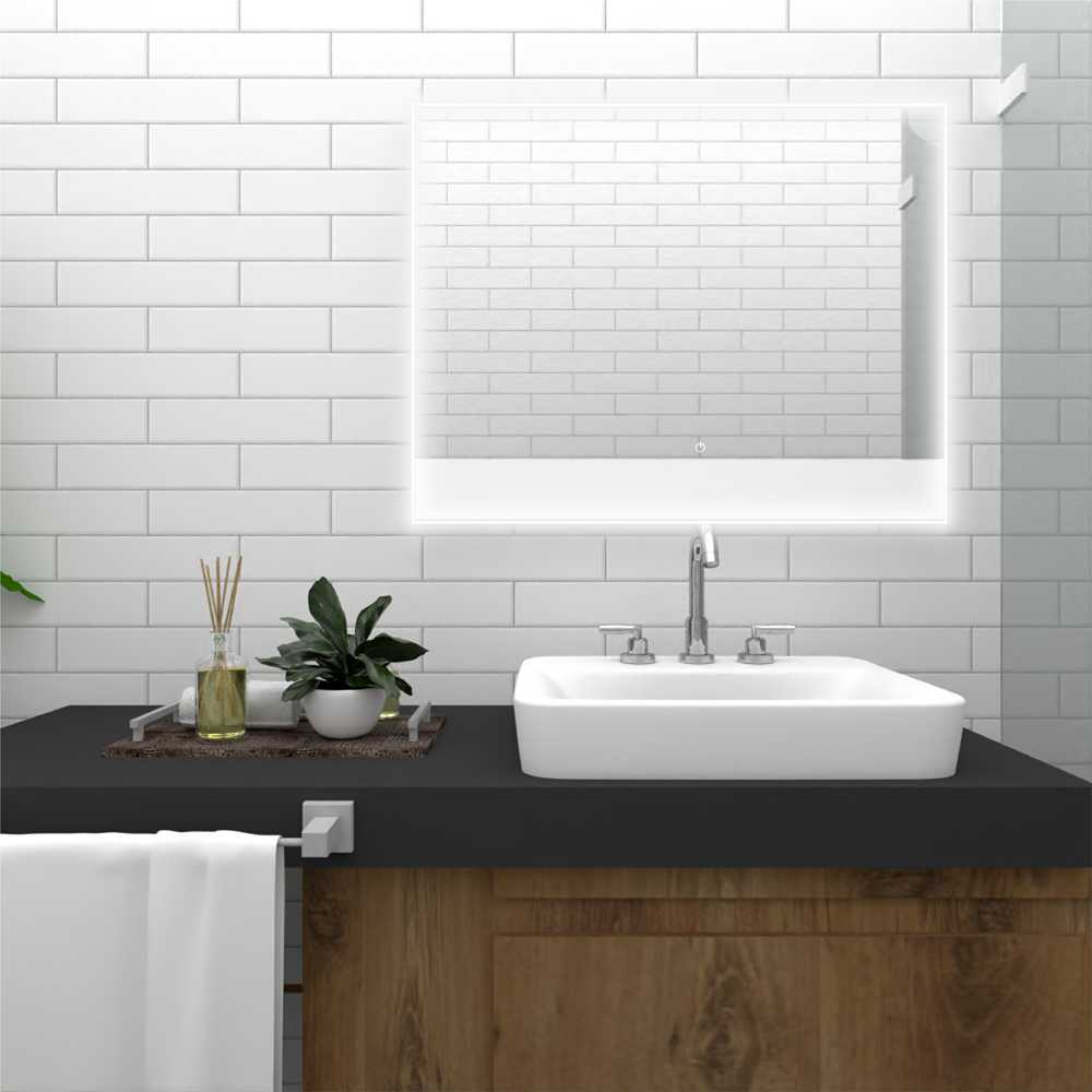 Espejo de Baño Palermo Plateado 90x70cm Rectangular y con Iluminiación Led Touch - Espejos Decorativos | Bylmo