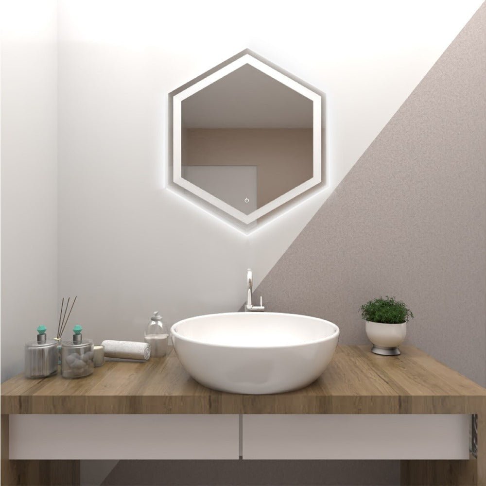 Espejo de Baño Led Touch Wolf Plateado 70x70cm Hexagono con Sandblasting - Espejos de Baño | Bylmo