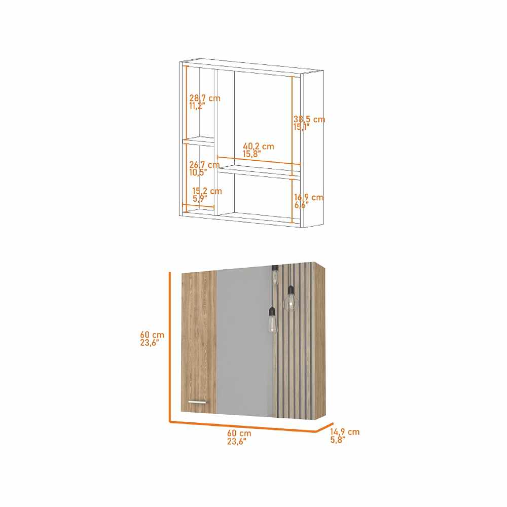 Gabinete de Baño Emaniel Miel 60x60cm Cuadrado con Espejo y con Dos Entrepaños - Gabinetes de Baño | Bylmo
