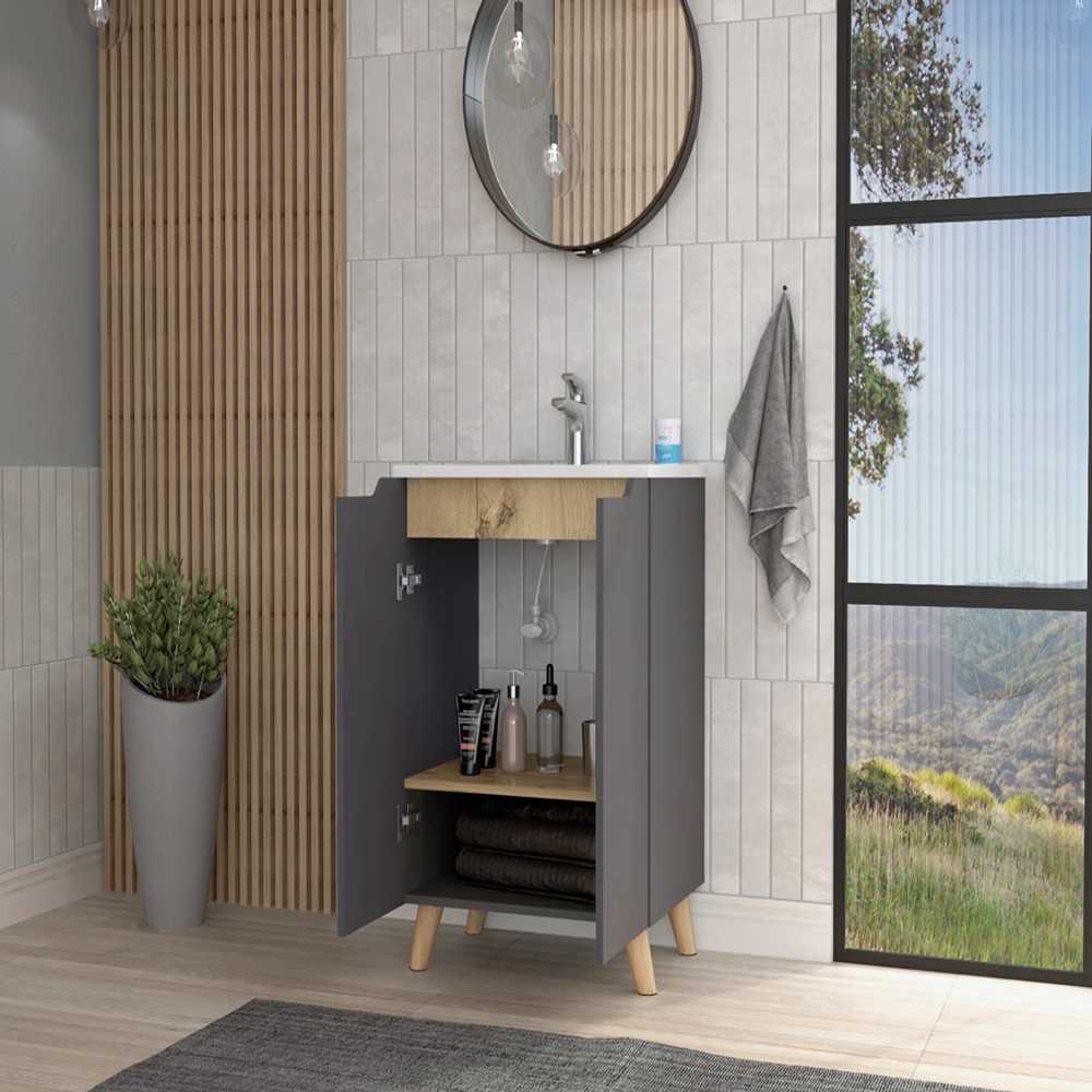 Gabinete de Baño Laurent Plomo 60 cm Incluye Lavamanos - Gabinetes de Baño | Bylmo