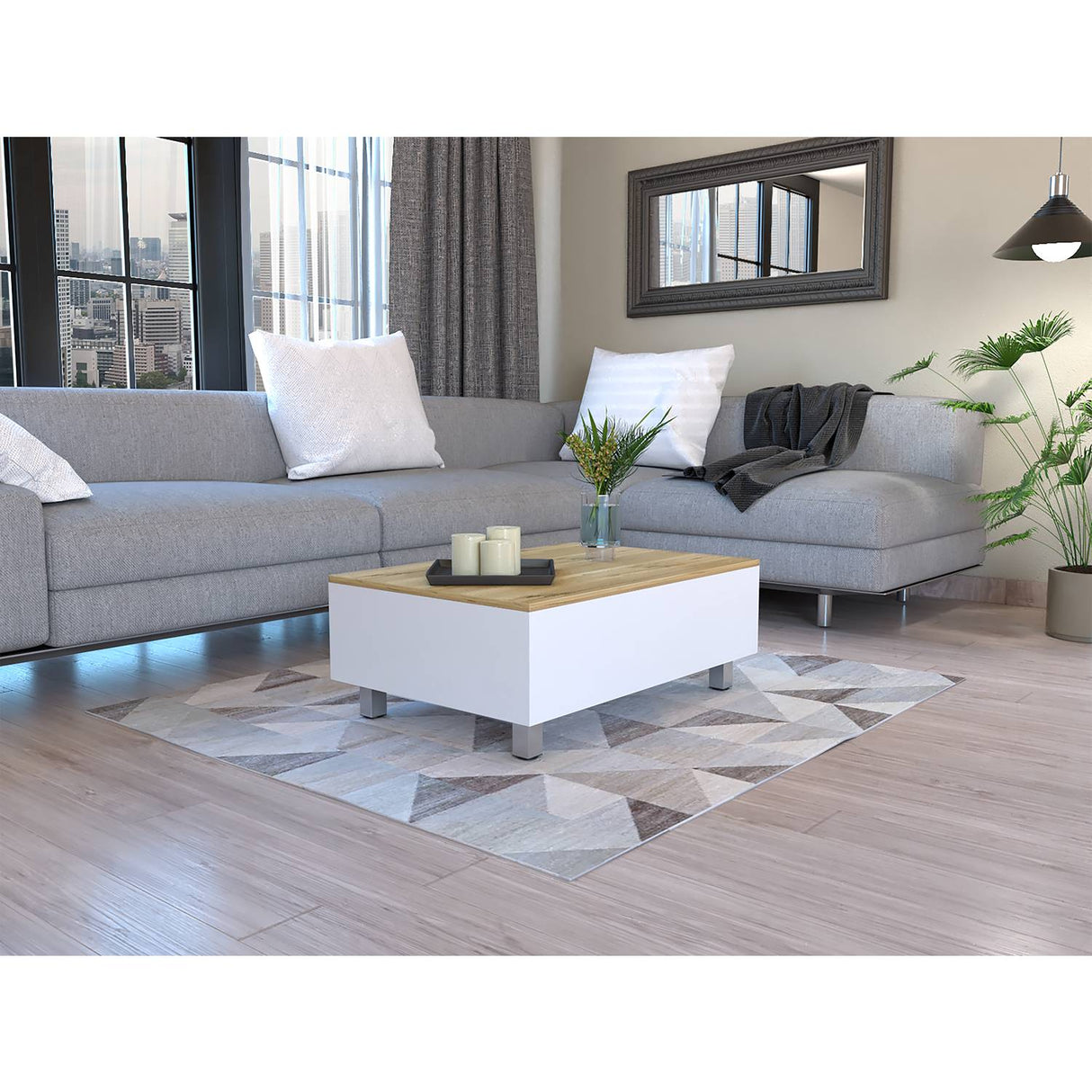 Mesa de Centro Gambia Blanco 80x29.75cm Rectangular con Patas y con Compartimientos - Mesas de Centro | Bylmo
