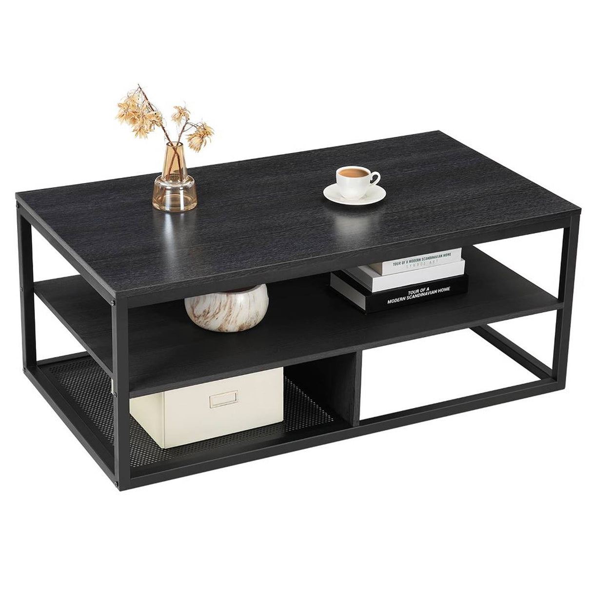 Mesa de Centro Negro 100x45cm Rectangular y con Compartimientos - Mesas de Centro | Bylmo