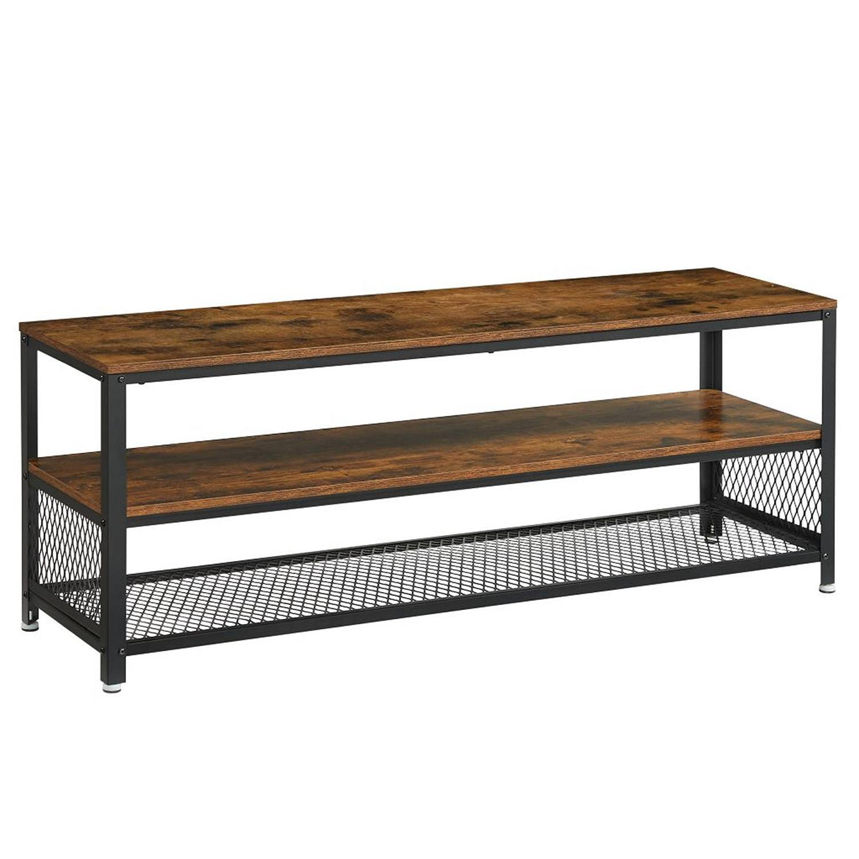 Mueble Auxiliar Café Rústico y Negro 140 cm con Entrepaños - Muebles de TV | Bylmo