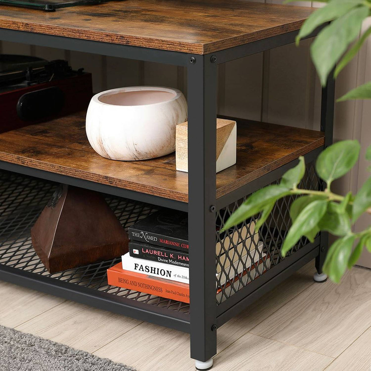 Mueble Auxiliar Café Rústico y Negro 140 cm con Entrepaños - Muebles de TV | Bylmo