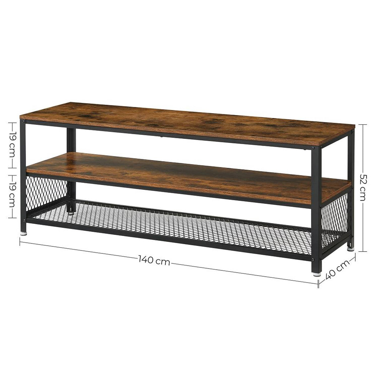 Mueble Auxiliar Café Rústico y Negro 140 cm con Entrepaños - Muebles de TV | Bylmo