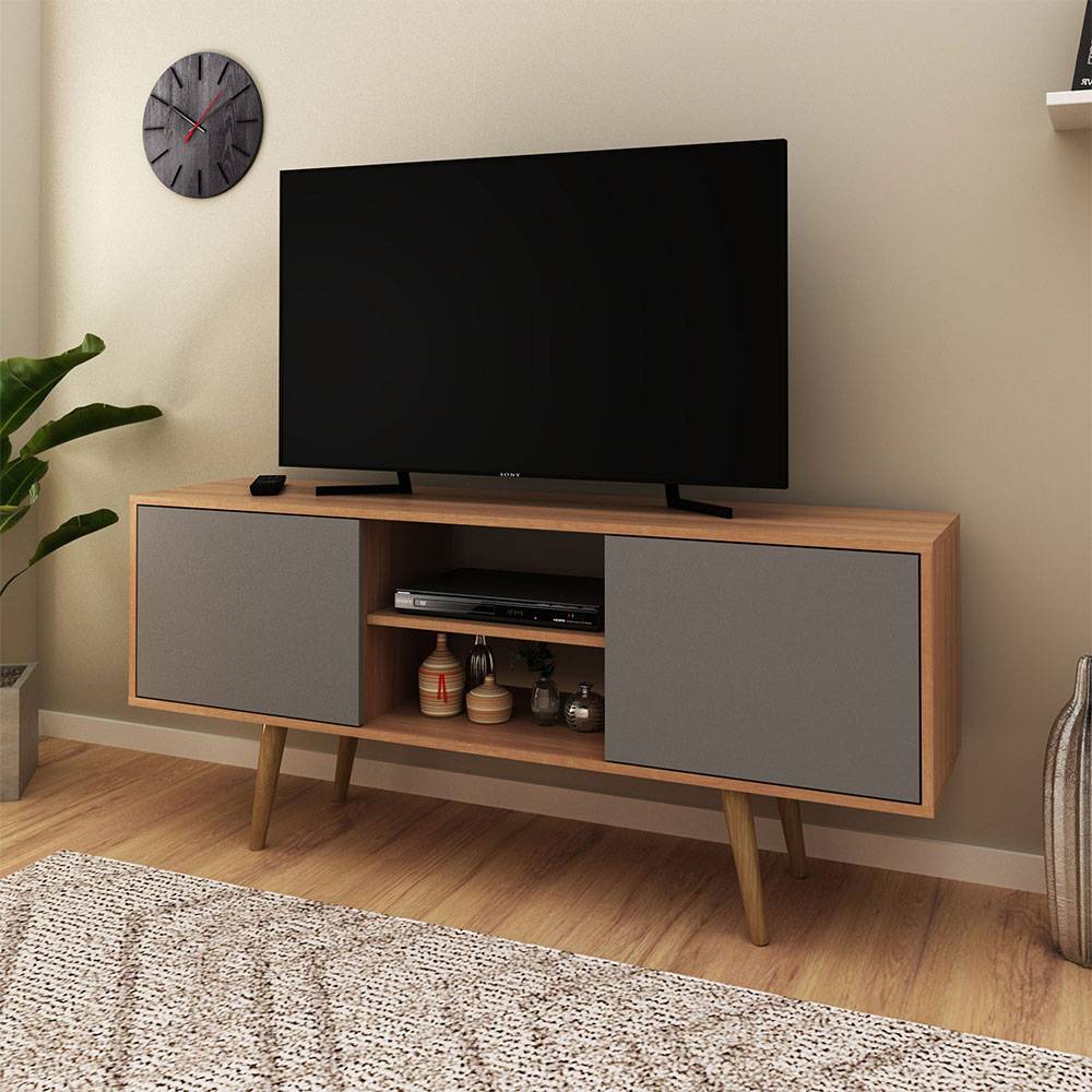 Rack Ecuador Almendra y Gris 136 cm con Dos Puertas - Muebles para TV | Bylmo
