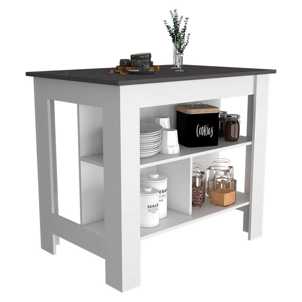 Mueble Auxiliar de Cocina Cala Blanco 100x100cm con Dos Entrepaños y Tres Compartimientos - Barras y Muebles Auxiliares | Bylmo