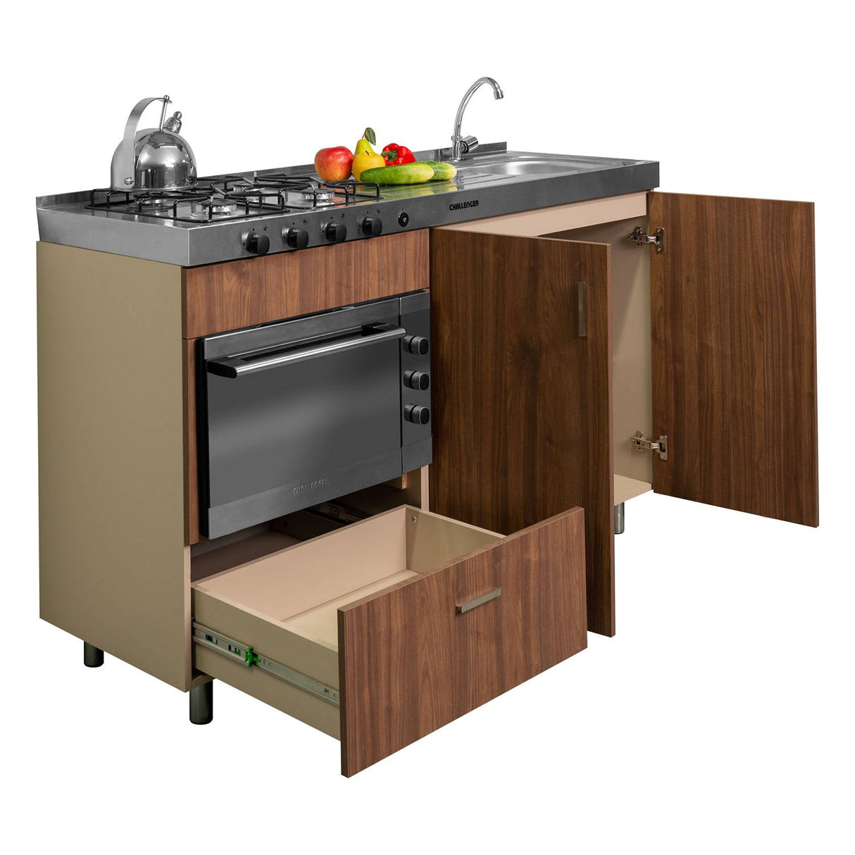 Mueble Inferior con Dos Puertas y Un Cajón Peters Dark 150 cm sin Mesón - Cocinas | Bylmo